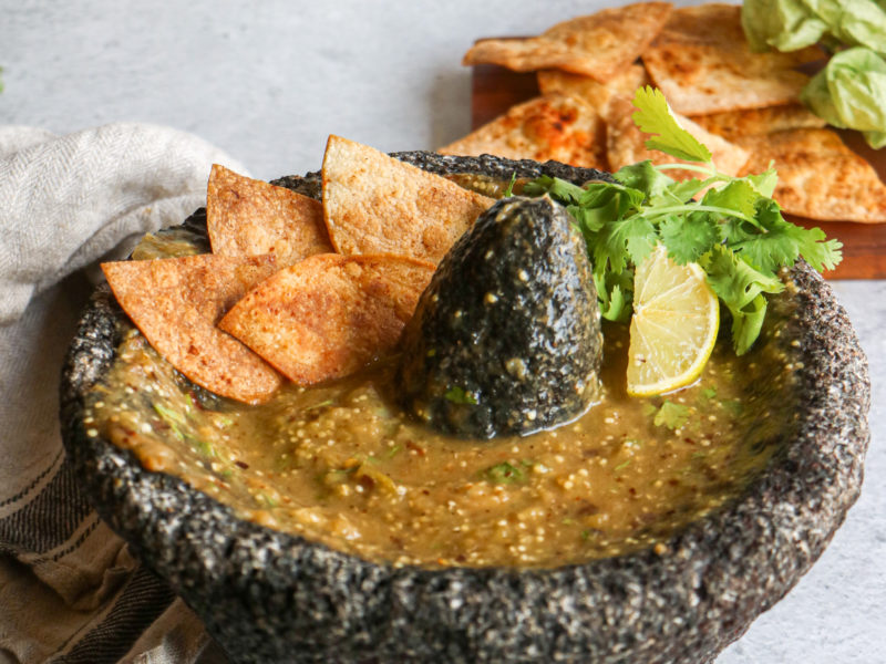 Roasted Tomatillo Salsa (Molcajete)
