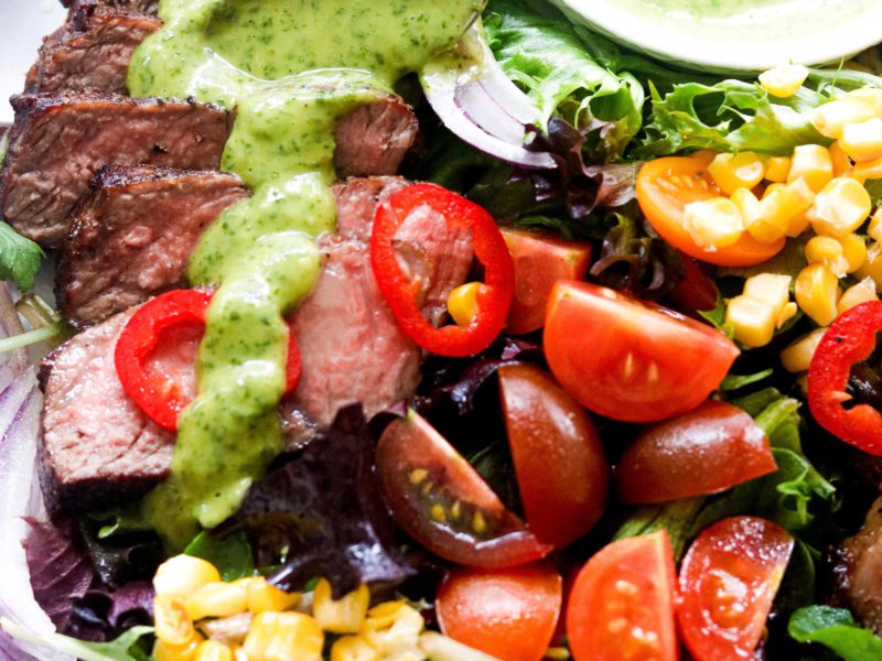 Steak Salad with Cilantro and Avocado dressing